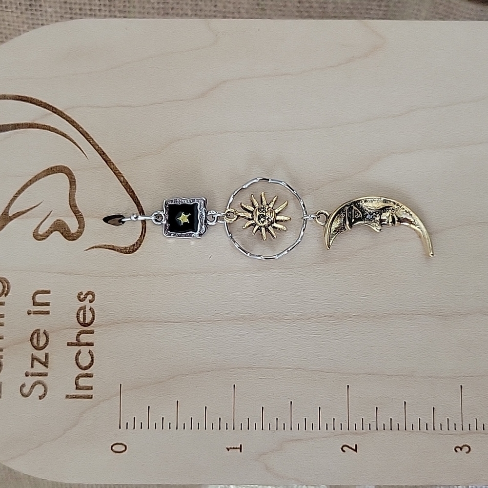 Celestial Two-Tone Drop Earrings, 925 wires - Picture 4 of 12